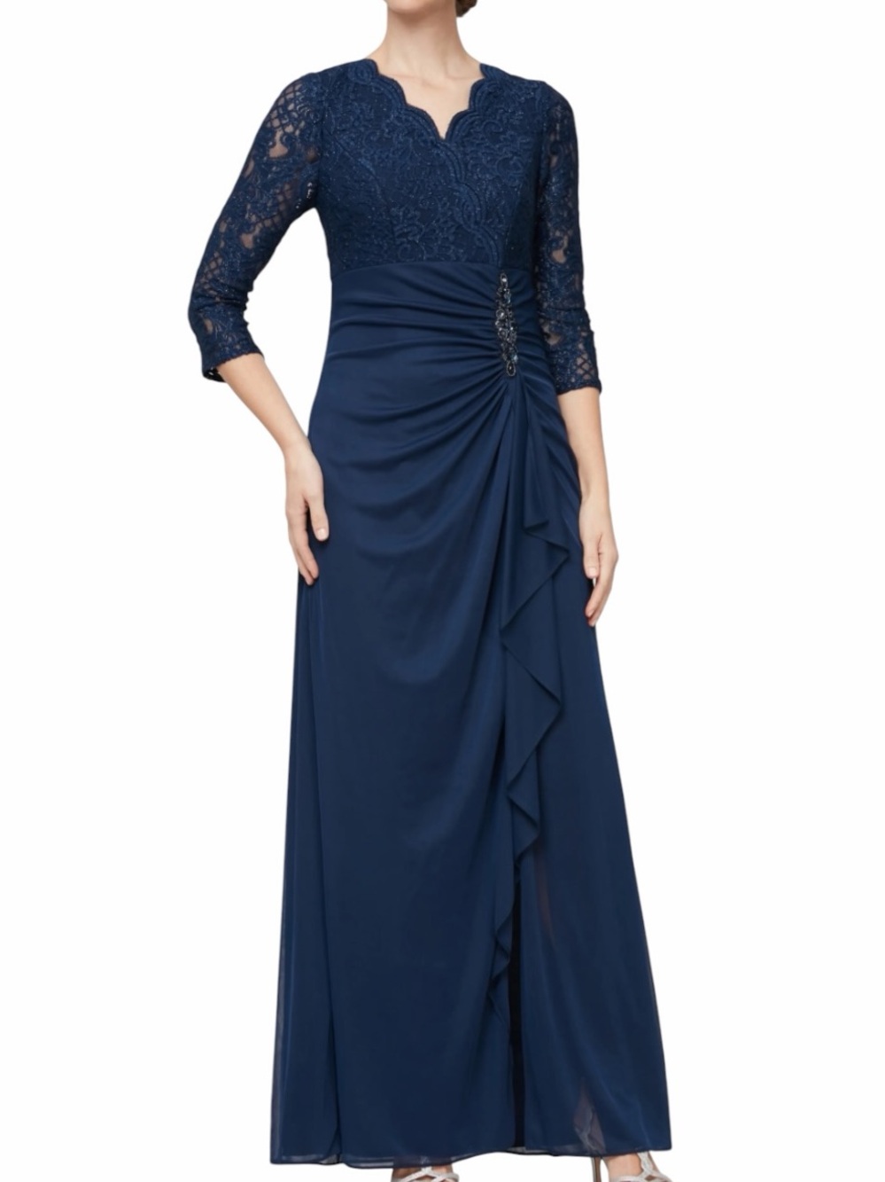 Alex Evenings Size 6 Blue Embroidered Lace Gown NWT Formal Eveningβ Dress